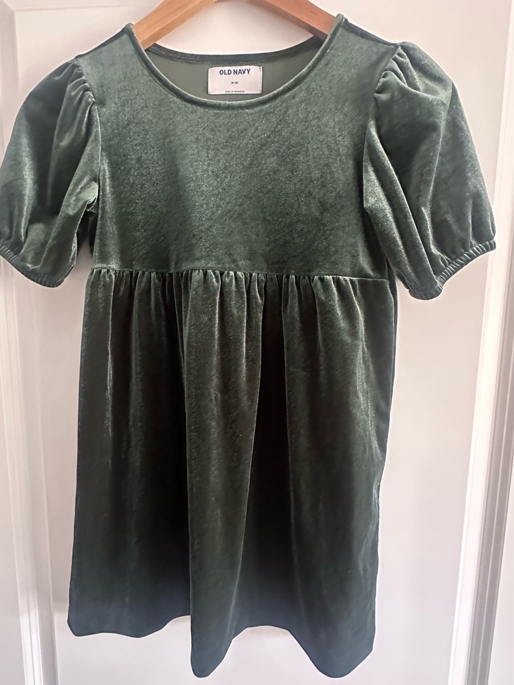Old Navy Girls' Velvet/ velour Puff Sleeve Dress - Forest Green Size m(8)